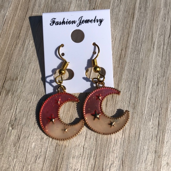 Coral and pink moon earrings - Picture 2 of 3